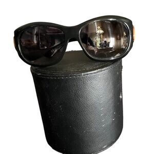 Gucci black bamboo sunglasses with dark lens plus extra lighter lens